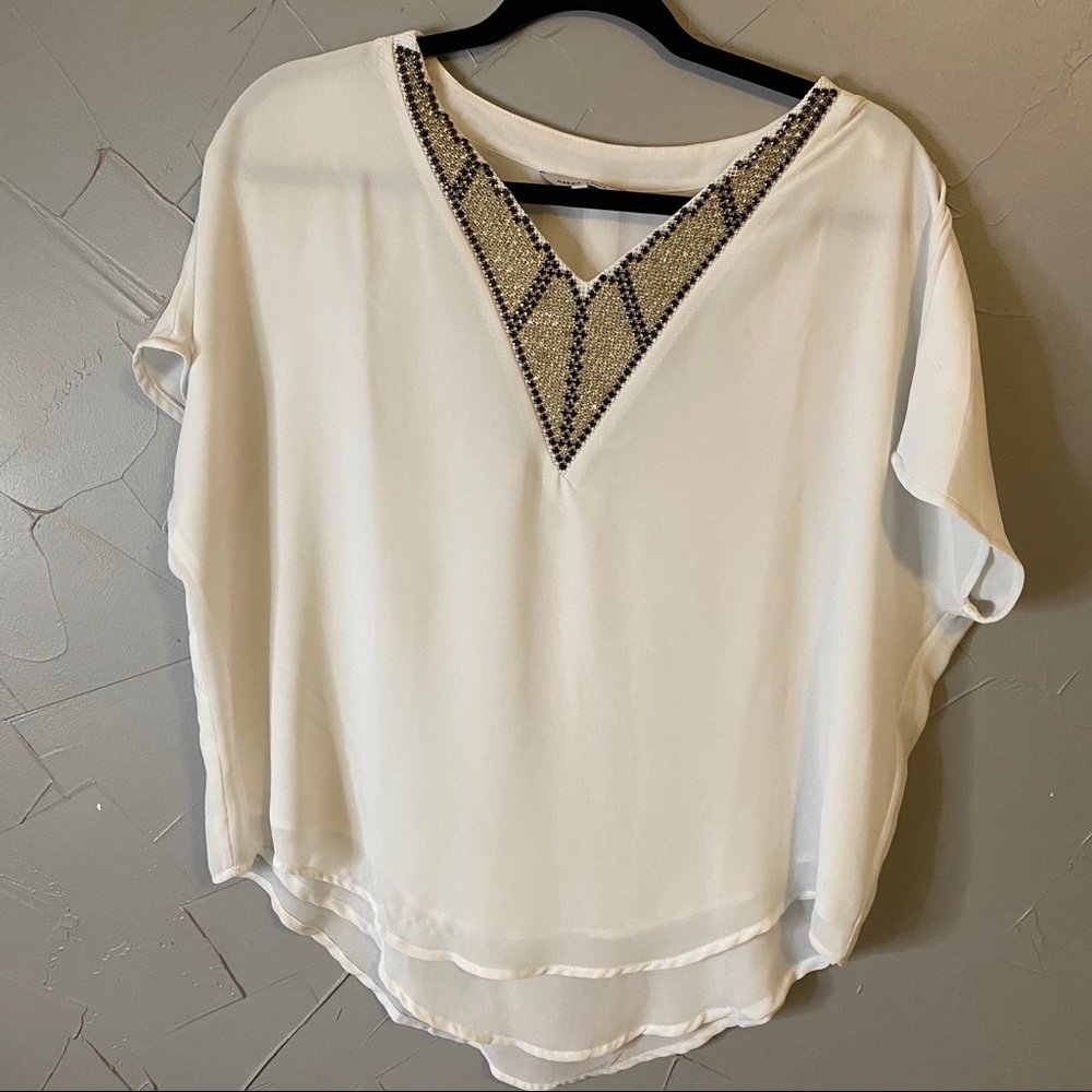 White Blouse with Studded Neckline